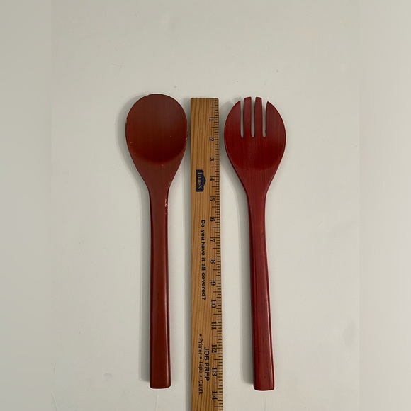 Wood Serving Salad Fork & Spoon Set Burgundy color - Picture 3 of 6